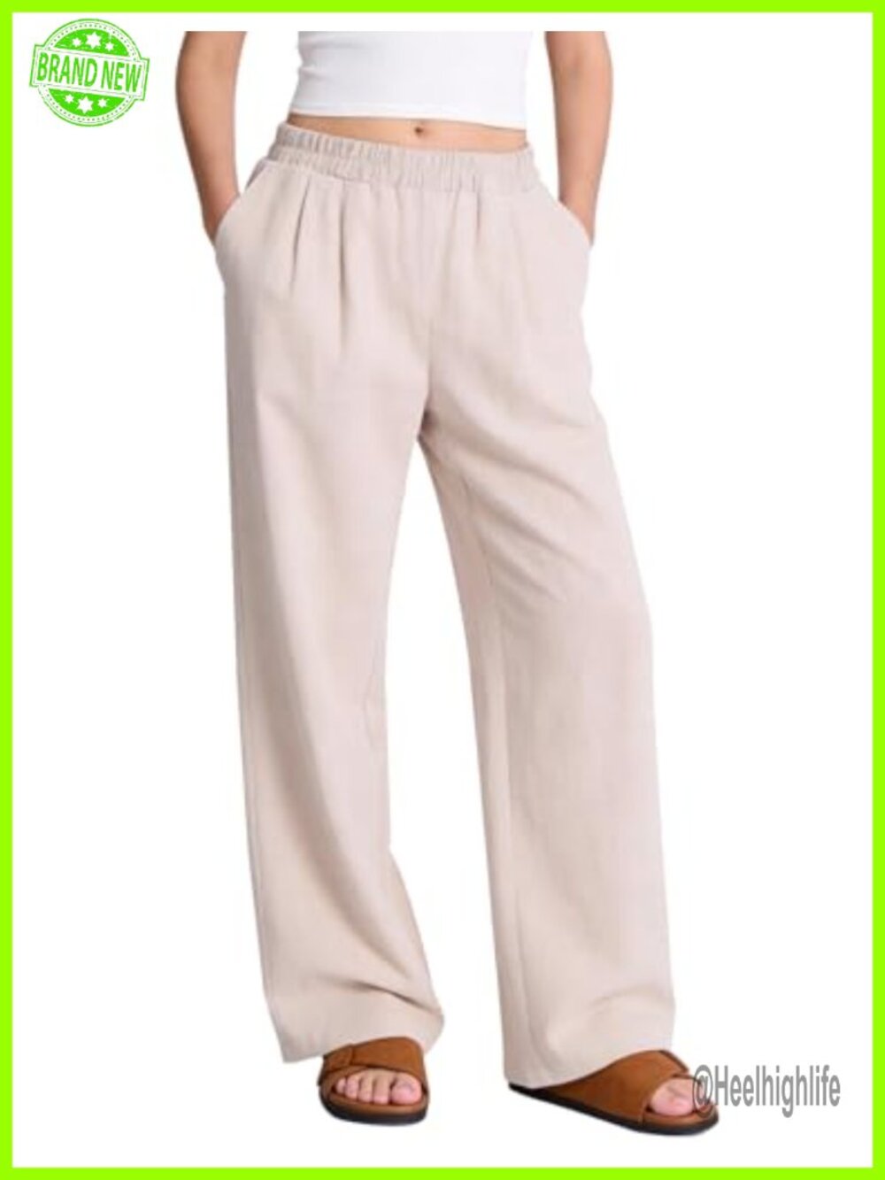 Linen-Cotton Wide Leg Palazzo Pants Casual Lounge Trousers